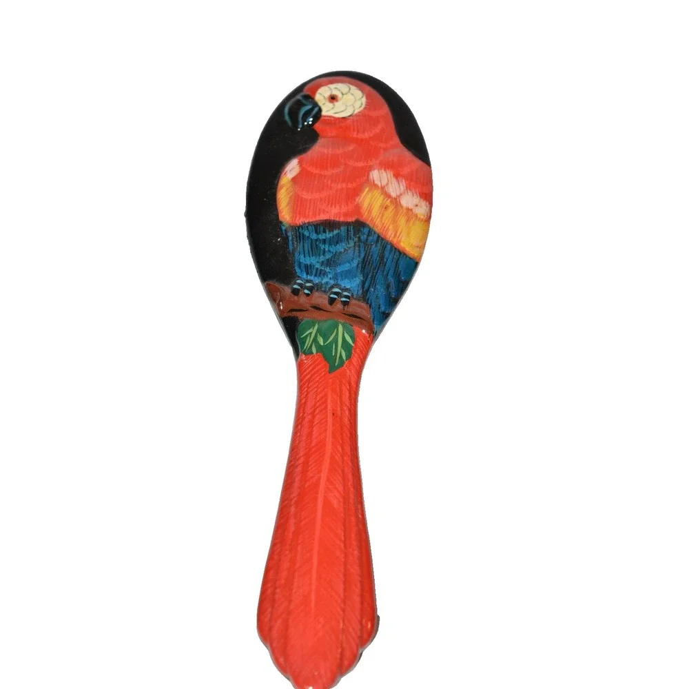 Vtg Parrot Hair Brush Colorful Tropical Bird